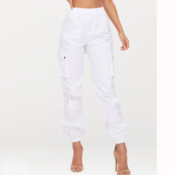 pretty little thing white cargo pants